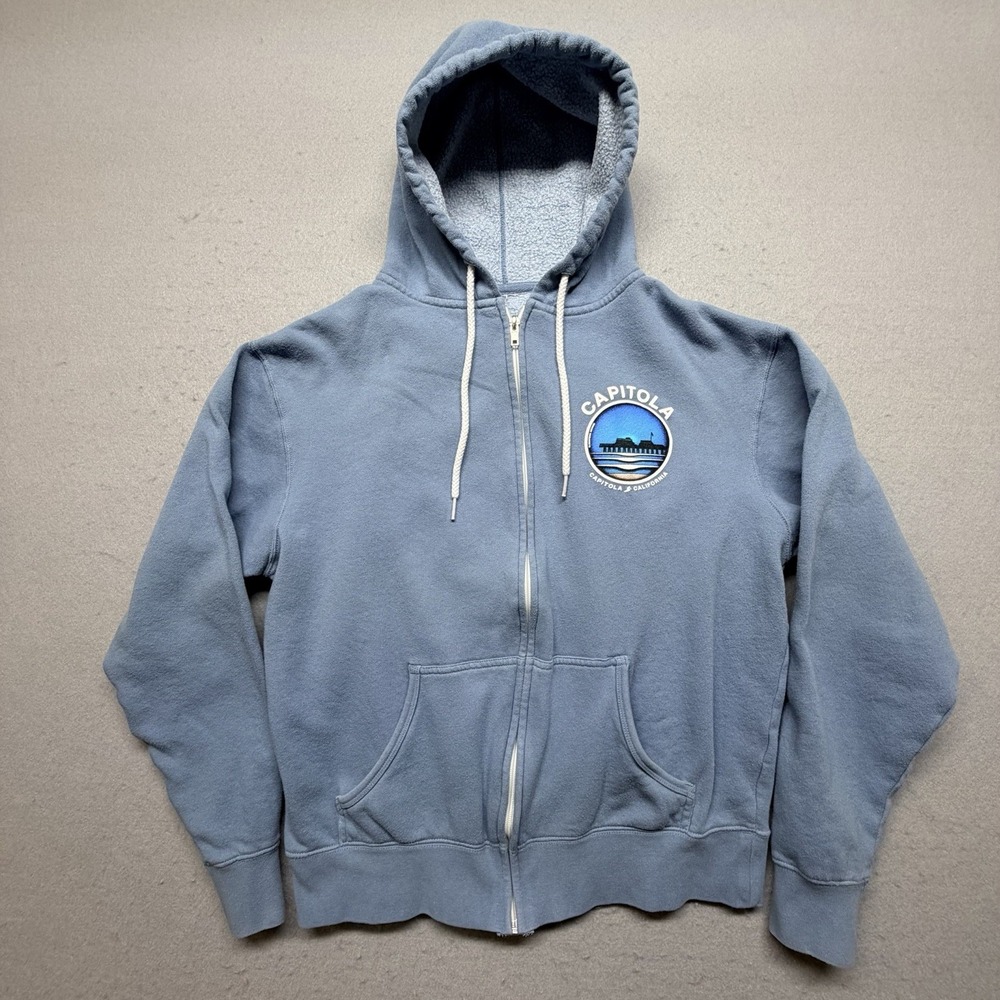 Capitola California Zip Up Hoodie Blue Graphic Pier‎ Sweatshirt Size Small